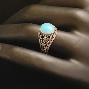 925 Sterling Silver and Faux Turquoise Ring